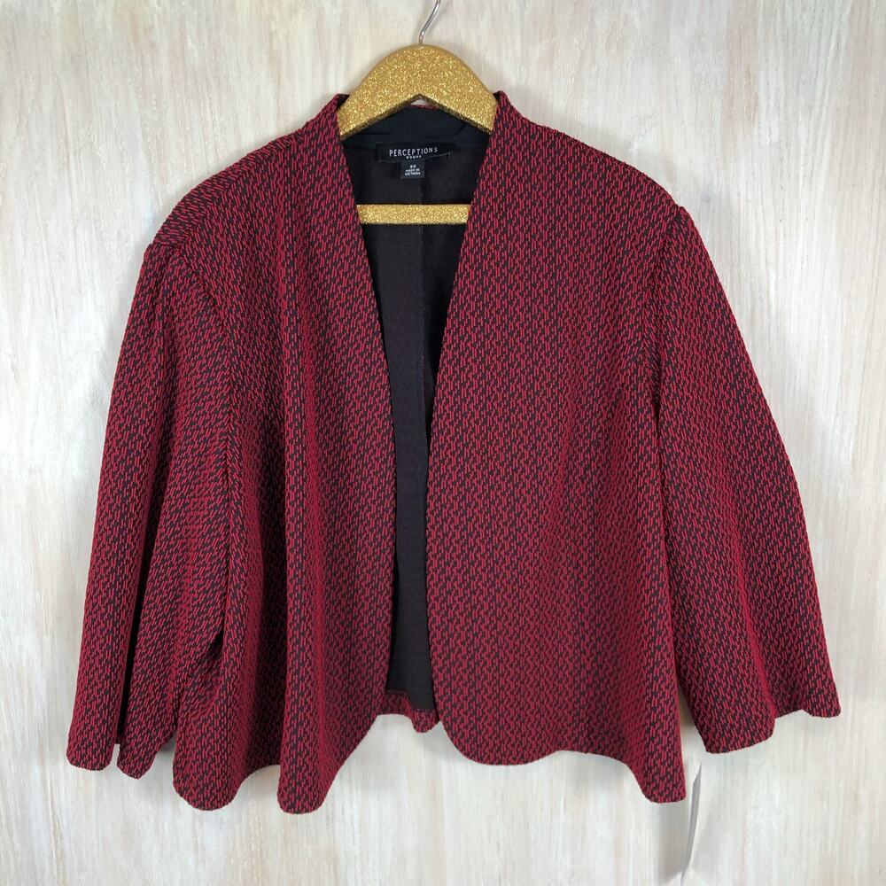 NWT Perceptions Red Cozy Knit Open Front Textured Layer Cardigan Sweater Plus 3X